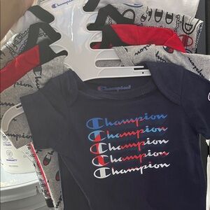 Champion Navy Tee with Multicolor Logo Print